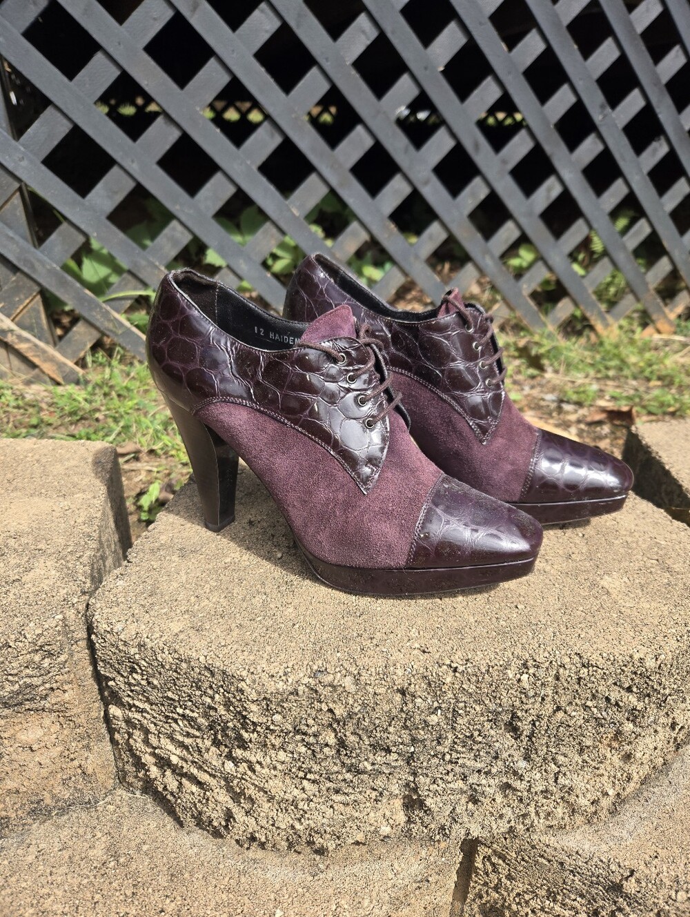 Donald J. Pliner Plum Suede & Croc-Embossed Oxford Heels